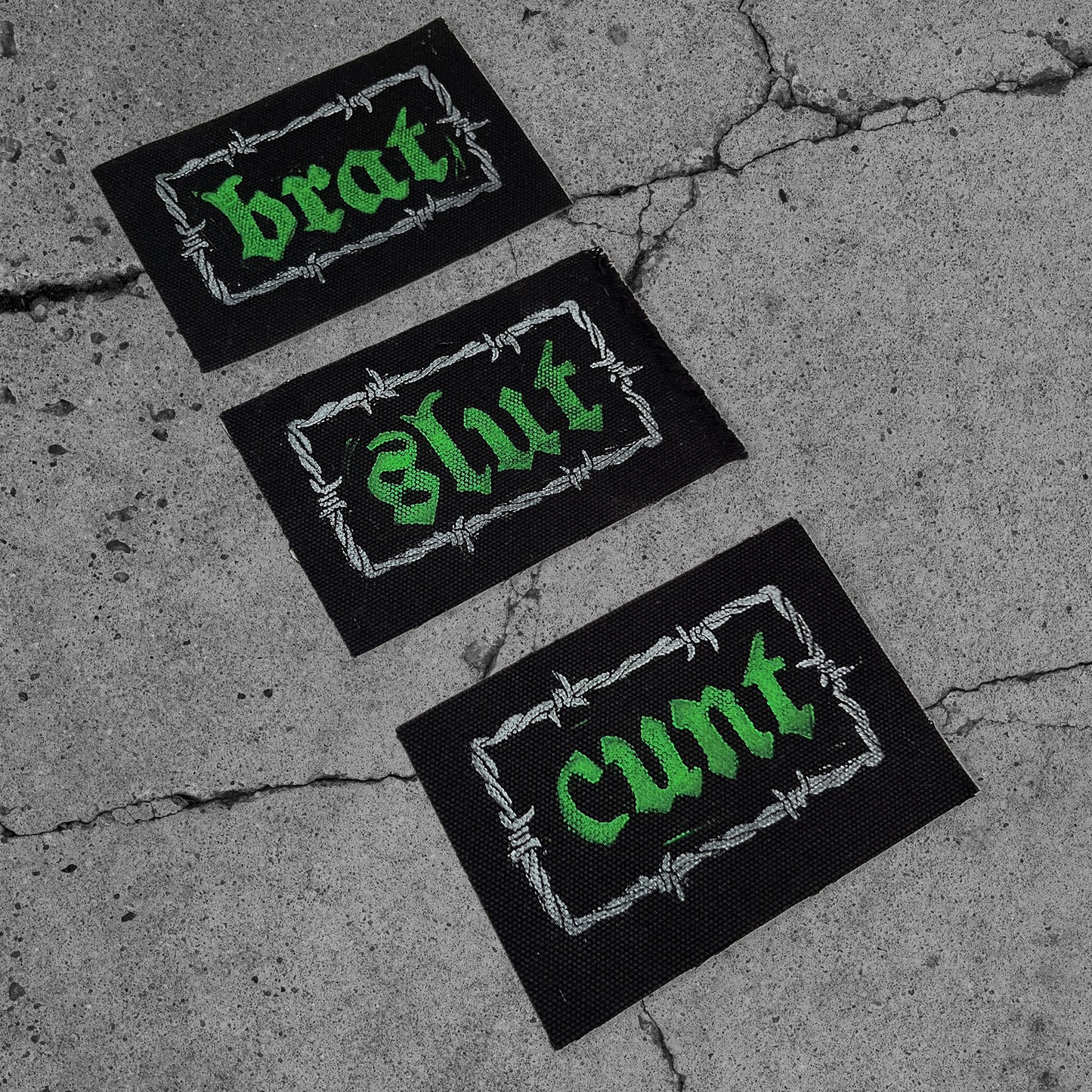 SLUT / CUNT / BRAT Barbed Wire Patches